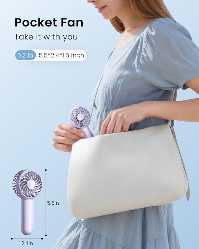 Mini Portable Handheld Fan, 3 Speed Powerful Battery Operated, Small USB Rechargeable Personal Fans for Makeup Eyelash, Camping Beach Airplane Travel Essentials for Women Girls Purple
