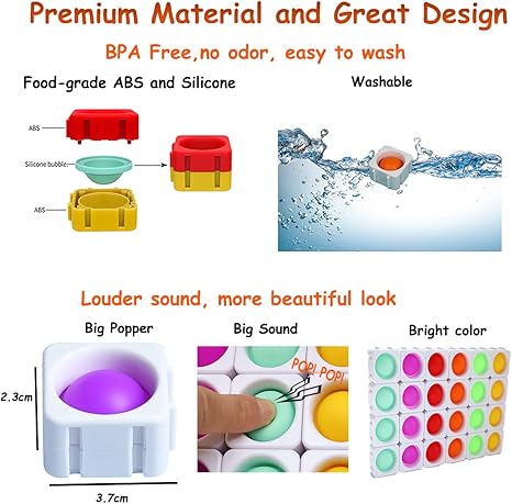 24 Pcs Fidget Blocks, Push Silicone Popper Fidget Sensory Toy, Infinity DIY Pop Building Blocks, Great Tool for Classroom (White)