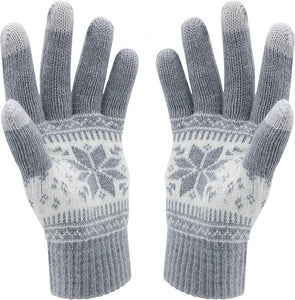 Winter Touch Screen Gloves Snow Flower Printing Keep Warm for Women and Men